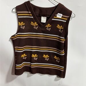 #3423-Brown Floral Stripe Knit Tank Top